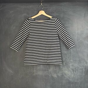 Ann Taylor Loft Size S 3/4 Sleeve Boatneck Navy and White Striped Top